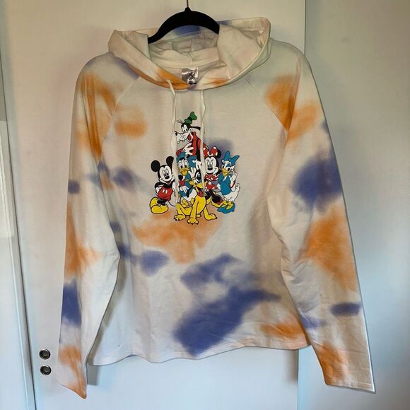 Disney Parks Retro Mickey and Friends Tie Dye Crop Hoodie XL NWT - Picture 1 of 10